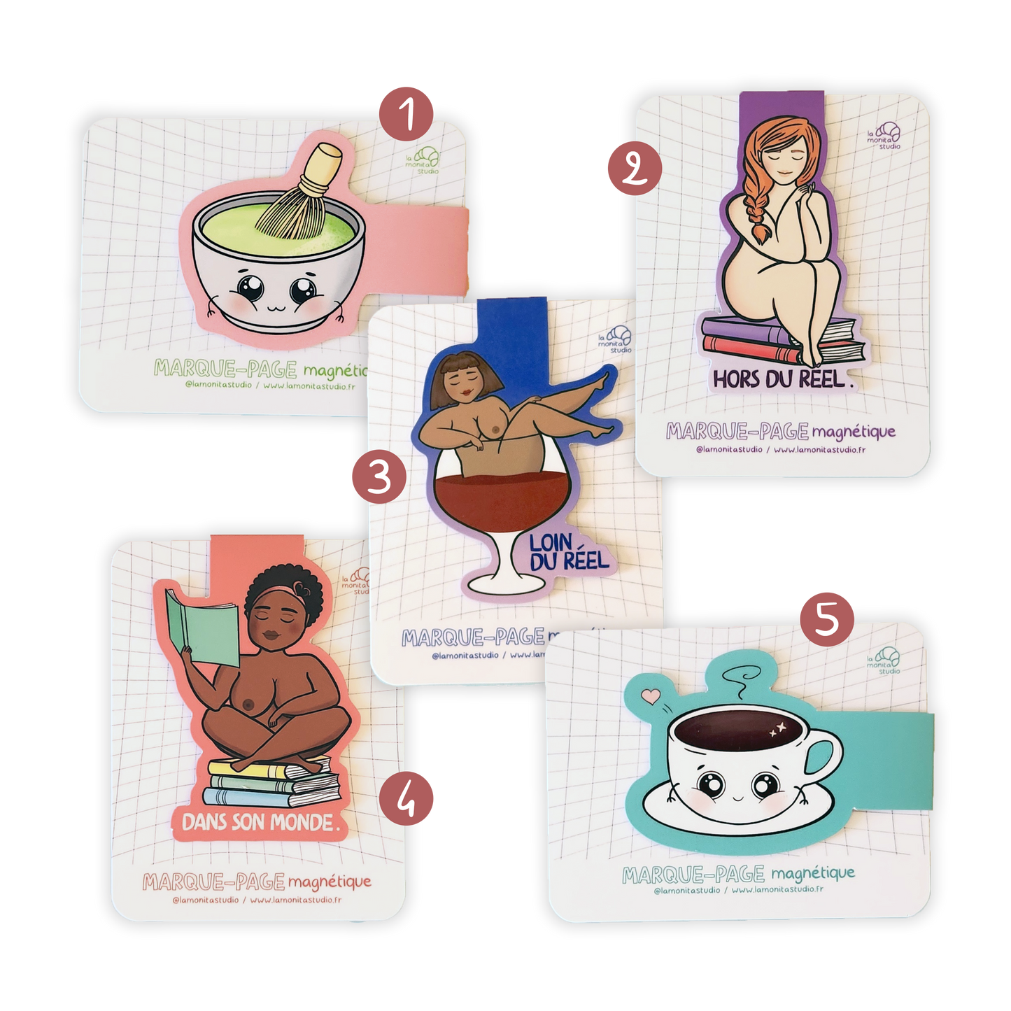 Lot de 3 marque‑pages magnétiques au choix