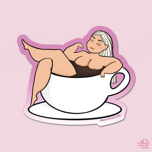 Autocollant n°4 - Chloé dans son café