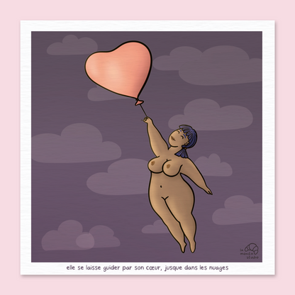 Illustration - Elle se laisse guider par son cœur, jusque dans les nuages